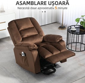 HOMCOM Scaun Rabatabil cu Ridicare Electrică și Înclinare la 135°, 8 Puncte de Masaj și 4 Modalități, 85x94x107 cm, Maro Închis | Aosom Romania