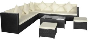 42993 vidaXL Set mobilier de grădină cu perne, 8 piese, negru, poliratan