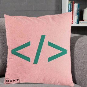Perna Personalizata Cod HTML Turcoaz, 40x40 cm, Roz, Husa Detasabila, Perna Inclusa, BEKZ®
