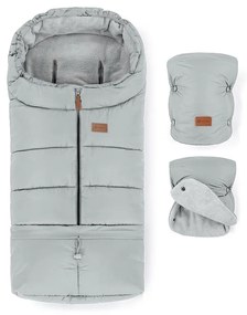 PETITE&MARS - Set sac de iarnă 3 în 1 JIBOT pentru bebeluși + mănuși pentru cărucior, gri deschis