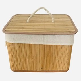 Coș de depozitare cu capac din bambus, elegant și practic, cu interior textil