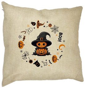 Perna Decorativa cu motiv de Halloween 7, 40x40 cm, Husa Detasabila, Burduf