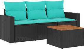 vidaXL Set mobilier de grădină cu perne, 4 piese, negru, poliratan