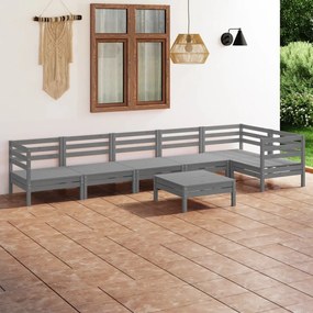 3082714 vidaXL Set mobilier de grădină, 7 piese, gri, lemn masiv de pin
