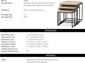 Set 3 masute, Piele Sintetica, Maro Deschis, Leonard