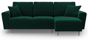 Colțar verde extensibil, cu spațiu de depozitare cu tapițerie din catifea Kyoto – Cosmopolitan Design