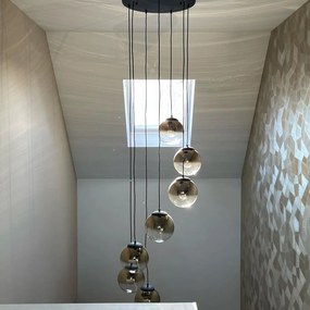 Lampă suspendată Art Deco neagră cu sticlă aurie cu 7 lumini - Pallon