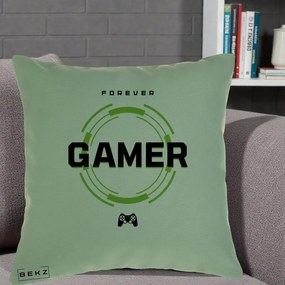 Perna Personalizata Forever Gamer, 40x40 cm, Verde, Husa Detasabila, Perna Inclusa, BEKZ®
