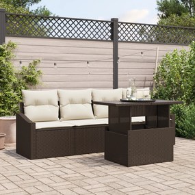 vidaXL Set de canapele de grădină de 5 piese din rattan cu perne maro