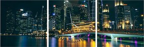Tablou - Singapore noaptea (cu ceas) (90x30 cm)