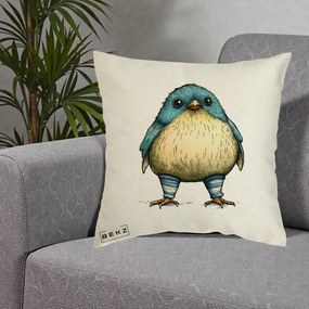 Perna Decorativa Pasare Albastra cu Sosete Albastre, 40x40 cm, Ecru, Husa Detasabila, Perna Inclusa, BEKZ®