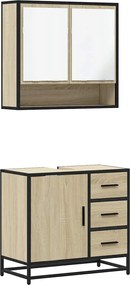 vidaXL Set mobilier de baie, 2 piese, stejar sonoma, lemn prelucrat
