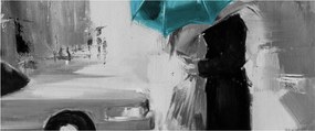 Tablou - Cuplu în dragoste cu umbrelă, albastru (120x50 cm)