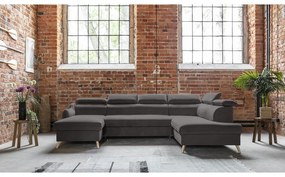 Colțar gri închis extensibil cu tapițerie din catifea (cu colț pe partea dreaptă/în formă de "U") Sweet Harmony – Miuform