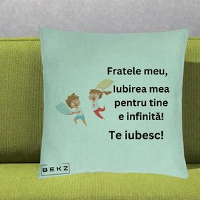 Cadou pentru Frate - Perna Personalizata Fratele Meu Te Iubesc Copii Batalie Perne, 40x40 cm, Verde Menta, Husa Detasabila, Perna Inclusa, BEKZ®