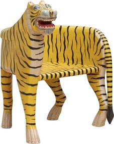 Fotoliu sculptural din lemn de mango în formă de tigru, orientare dreapta, „Tiger”