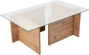 Masuta cafea VETRINO, pin/transparent, sticla/PAL, 105x65x40 cm