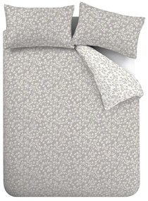 Lenjerie de pat gri din flanelă pentru pat dublu, extinsă 230x220 cm Grace Floral Leaf – Catherine Lansfield