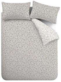 Lenjerie de pat gri din flanelă pentru pat dublu 200x200 cm Grace Floral Leaf – Catherine Lansfield