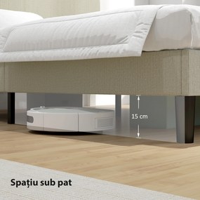 HOMCOM Cadru de Pat Matrimonial 140x200 cm Cap de Pat Reglabil pe Înălțime Îmbrăcat în Catifea, Pat Matrimonial cu Șipci de Lemn, pentru Dormitor, Montaj Ușor, Gri Deschis | Aosom Romania