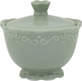Zaharnița din porțelan verde mentă, H9/D10 cm, model dantelă în relief, „Provence"