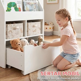Biblioteca pentru Copii cu mai Multe Rafturi Suport de Organizare cu Sertar de Depozitare pentru Camera de Joaca, Alb HOMCOM | Aosom Romania