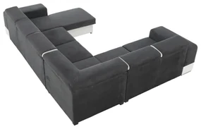 colţar în formă de U, piele ecologică albă/material textil gri, model dreapta, KAMELIA