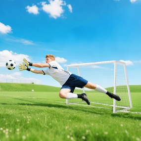 SPORTNOW Poartă de fotbal, plasă robustă, cadru din plastic, țăruși, 180L x 92B x 124H cm, Alb | Aosom Romania