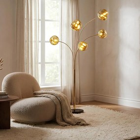 Lampa de podea moderna cu 5 globuri sticla aurie LIQUID DIAMOND