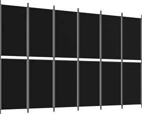 vidaXL Paravan de cameră cu 6 panouri, negru, 300x200 cm, textil