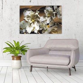 Tablou - Flori de orhidee pe fundal de marmură (90x60 cm)