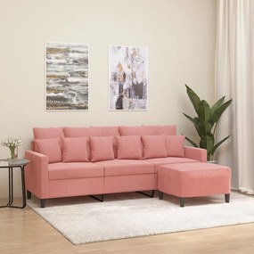 3153474 vidaXL Canapea cu 3 locuri și taburet, roz, 180 cm, catifea