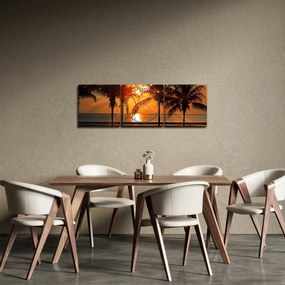 Tablou cu palmier în apus de soare (cu ceas) (90x30 cm)