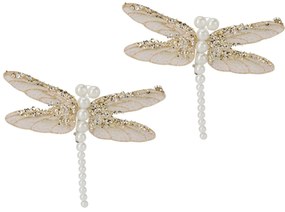 Set de decorațiuni de Crăciun Libelula, aurie,13x9x1,5cm, cu clemă, SET DE 2 BUCĂȚI