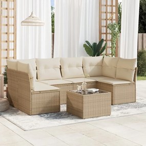 vidaXL Set canapele de grădină, 7 piese, cu perne, bej, poliratan