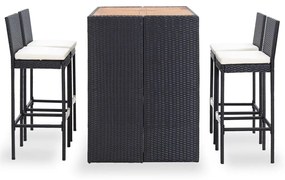 49564 vidaXL Set mobilier de exterior 5 piese, negru, poliratan, lemn acacia