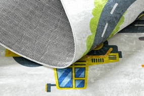 BAMBINO 2338 covor lavabil Excavator, străzi pentru copii anti-alunecare - alb / verde