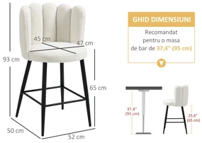 HOMCOM Scaune Bar de 2 piese, Moderne cu Tapiterie din Casmir Artificial, cu Spatar si suport pentru picioare, Crem Alb | Aosom Romania
