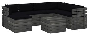 Set mobilier gradina paleti cu perne, 8 piese, lemn masiv pin Negru, 8