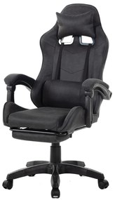 Scaun gaming, masaj în perna lombară, suport picioare, textil, Negru