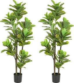 HOMCOM Set de 2 plante artificiale de interior 150 cm, plantă falsă ficus lyre cu ghiveci din ciment, verde | Aosom Romania