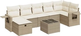 vidaXL Set canapele de grădină, 8 piese, cu perne, bej, poliratan