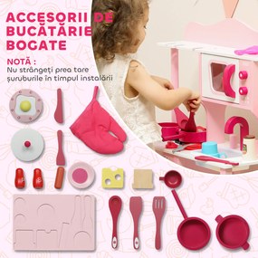 AIYAPLAY Bucătărie de Jucărie pentru Copii 3+ Ani cu Microonde, Plită și Chiuvetă, din Lemn, 55x24x86 cm, Roz | Aosom Romania