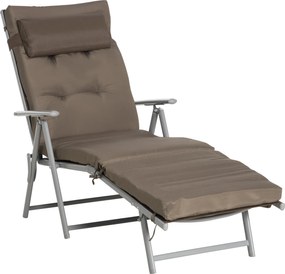Outsunny Șezlong pliabil pentru plajă cu pernă, pernă de șezut, scaun reglabil cu spătar în 7 trepte, șezlong de grădină relaxant, suport până la 165 kg, pentru grădină, vacanță, outdoor, maro | Aosom Romania