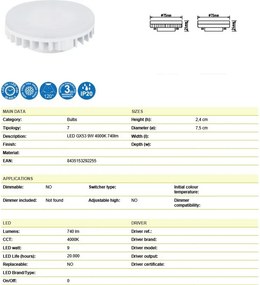 Bec LED GX53 9W 4000K 740lm
