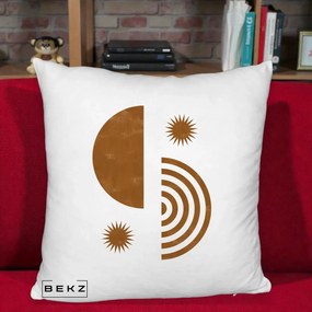 Perna Decorativa Boho Sun si Spirala, 40x40 cm, Alb Pufos, Husa Detasabila, Perna Inclusa, BEKZ®