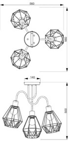 Lustră aplicată BERGEN 3xE27/60W/230V neagră/aurie