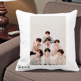 Perna Personalizata K-pop BTS Foto Grup Pastel, 40x40 cm, Alba Mata, Husa Detasabila, Perna Inclusa, BEKZ®