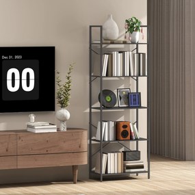 HOMCOM Raft pentru cărți, raft independent cu 5 nivele, raft industrial pentru birou cu cadru metalic, raft deschis de depozitare pentru living, birou, cameră de lucru, 60x30x170,5 cm, Negru | Aosom Romania