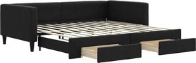 vidaXL Pat de zi cu extensie și sertare, negru, 100x200 cm, textil